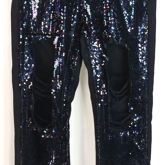 CELLO Black Sequins Distressed Skinny Jeans Size 9 Party Y2K Club - Picture 5 of 10